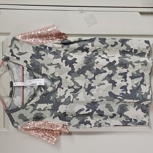 Vanilla Bay Camo and Rose Gold Sequin  Tee